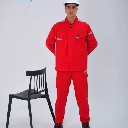 کاپشن وشلوار کار مدل سهند رنگ قرمز با خرجکار استخوانی