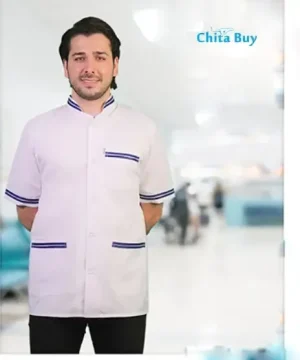 روپوش رستورانی مدل دو خط آبی استین کوتاه