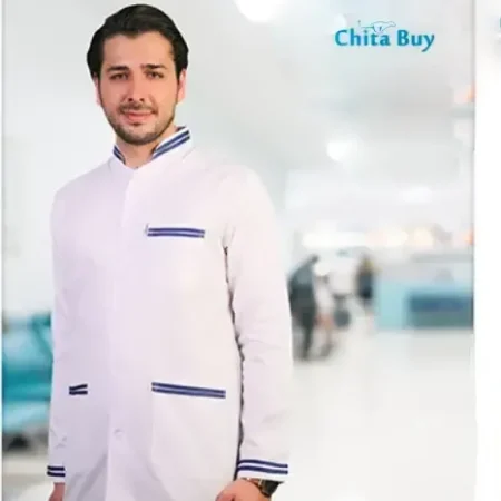 روپوش رستورانی مدل دو خط آبی استین بلند