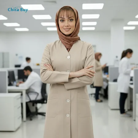 روپوش کار زنانه مدل شبنم رنگ کرم