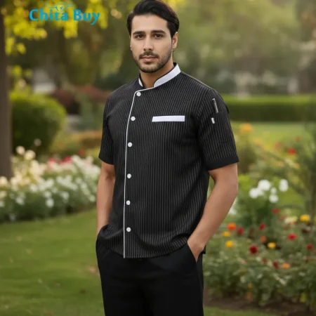 روپوش رستورانی مردانه مدل اراد مشکی سفید